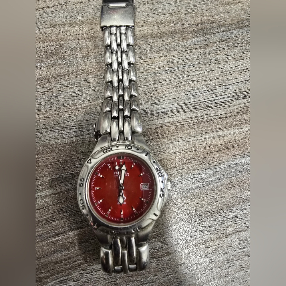 Fossil Women's Silver Watch with Red Dial